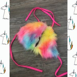 Rainbow Fuzzy Rave Halter
